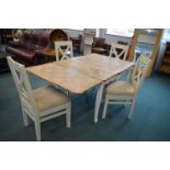 Extending White Painted Dining Table with Parquet Inlay Top, plus 4x Painted Dining Chairs