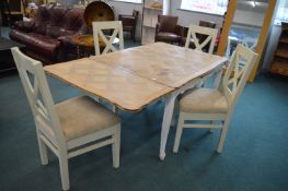 Extending White Painted Dining Table with Parquet Inlay Top, plus 4x Painted Dining Chairs