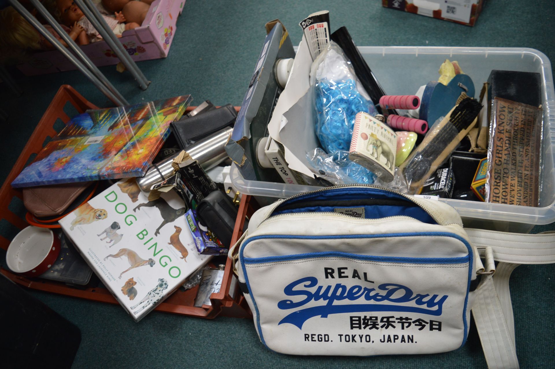 2x Crates of Household Goods, Toys, Soup Dryer Bag, etc.