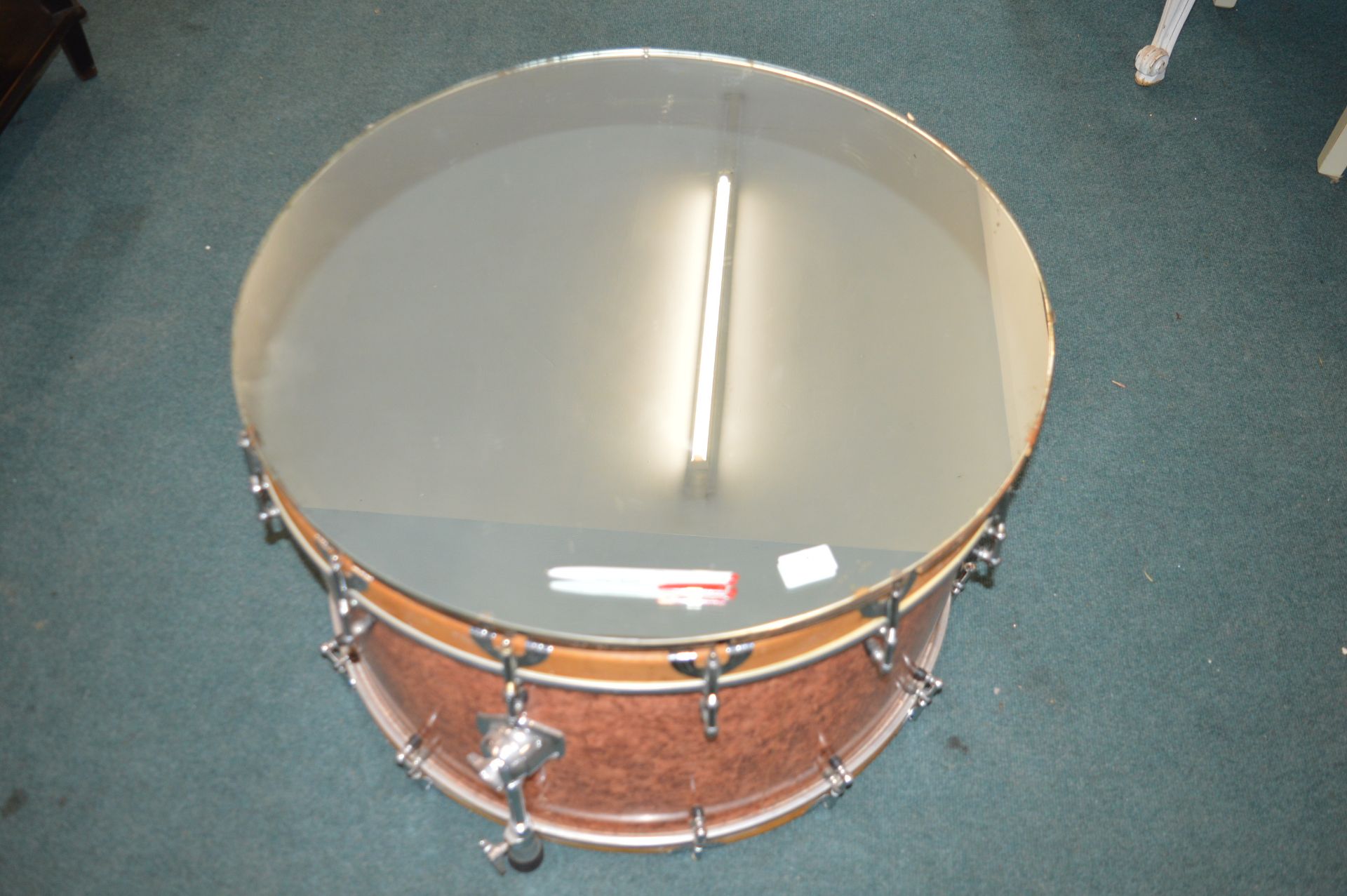 Large Bass Drum Converted to a Mirror Topped Coffee Table - Image 2 of 2