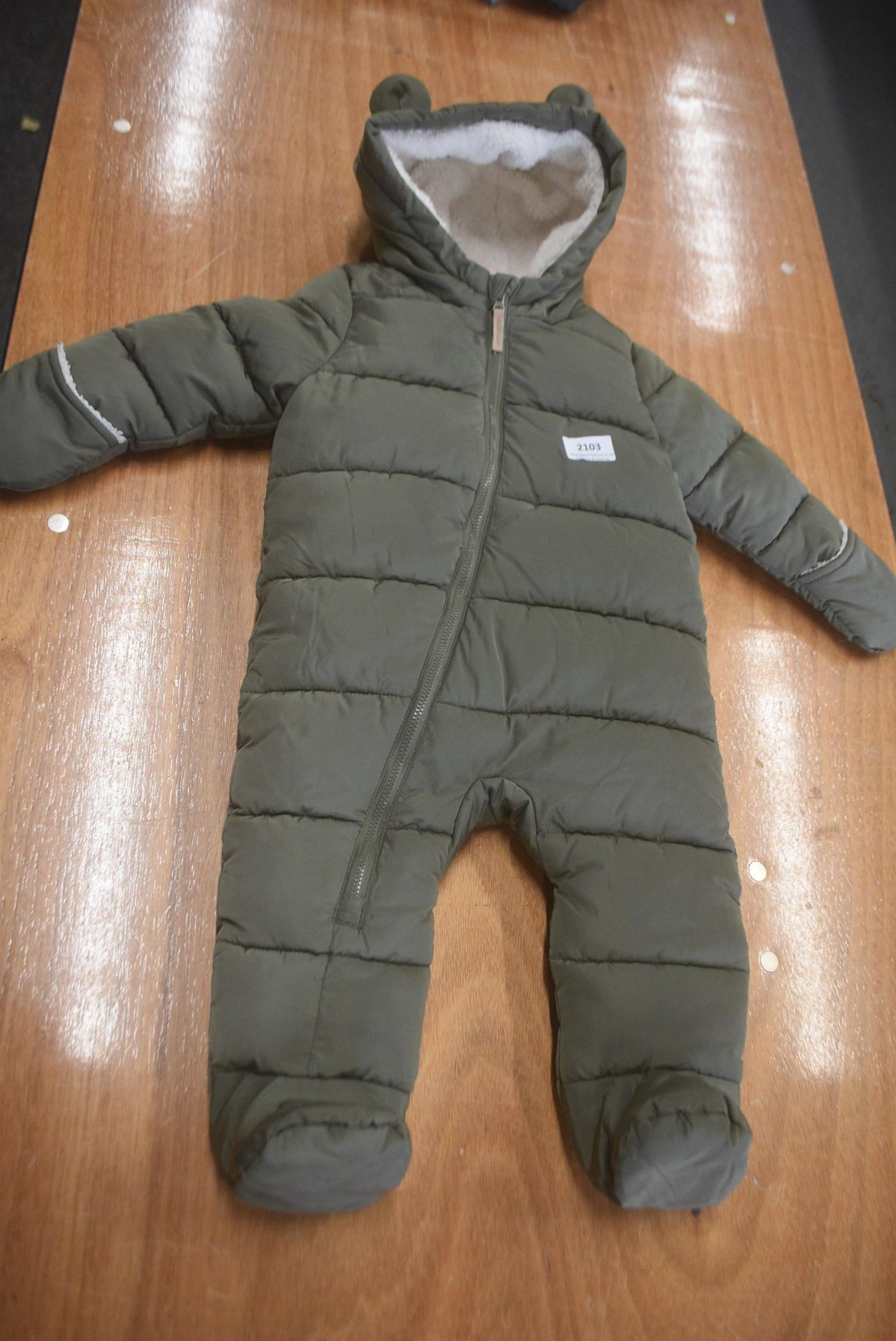 Fred & Flo Khaki Fleece Lined Pram Suit Age: 9-12 months (preworn)