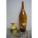 Brown Bottle Glass Vase and a Studio Glass Yellow Vase