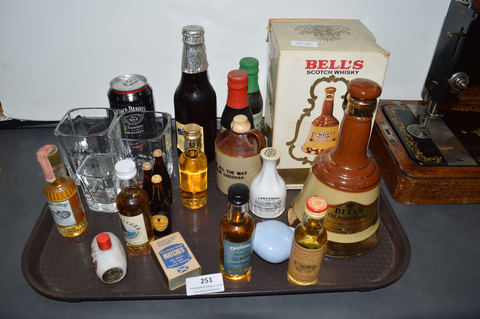 Whiskey Miniatures, Jack Daniels Glasses, Bell’s Whisky Bell, etc.