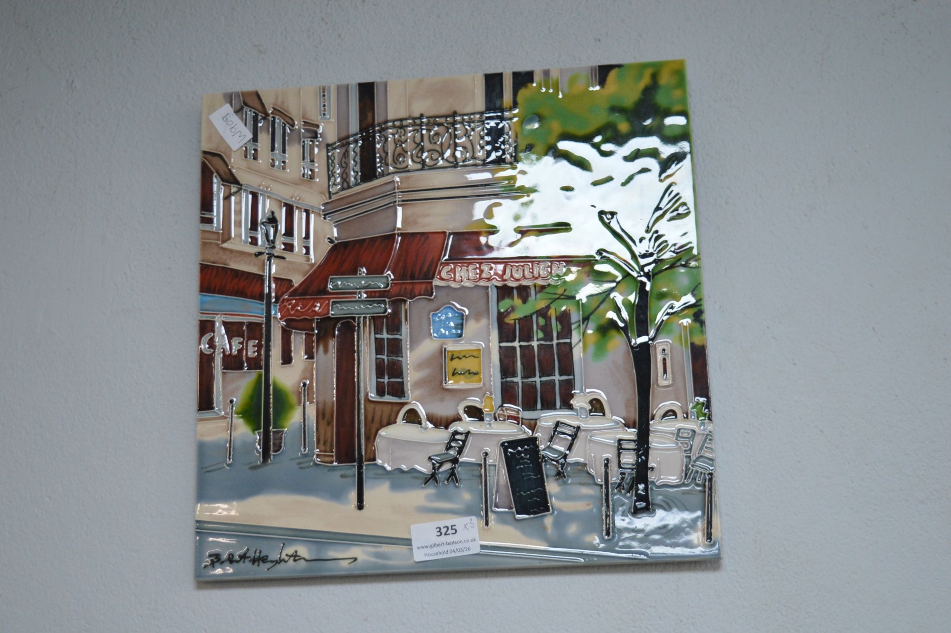 3x Decorative Wall Tiles Depicting Cafe and Scenes and Wine - Image 3 of 4