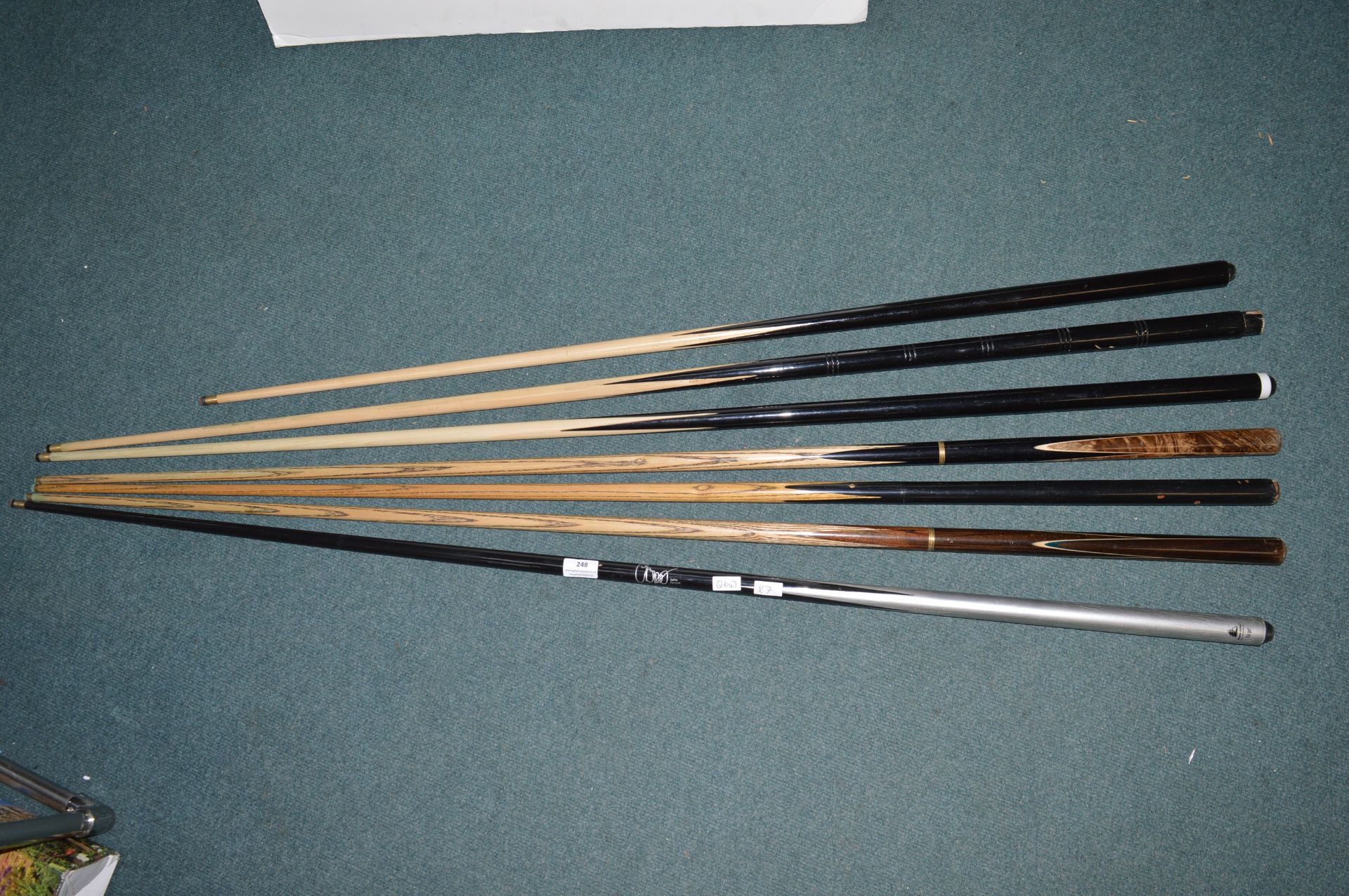 7x Snooker Cues Including John Parrot Carbon Fibre Cue