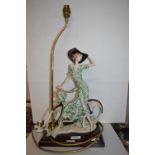 Table Lamp Featuring a Lady with a Bicycle
