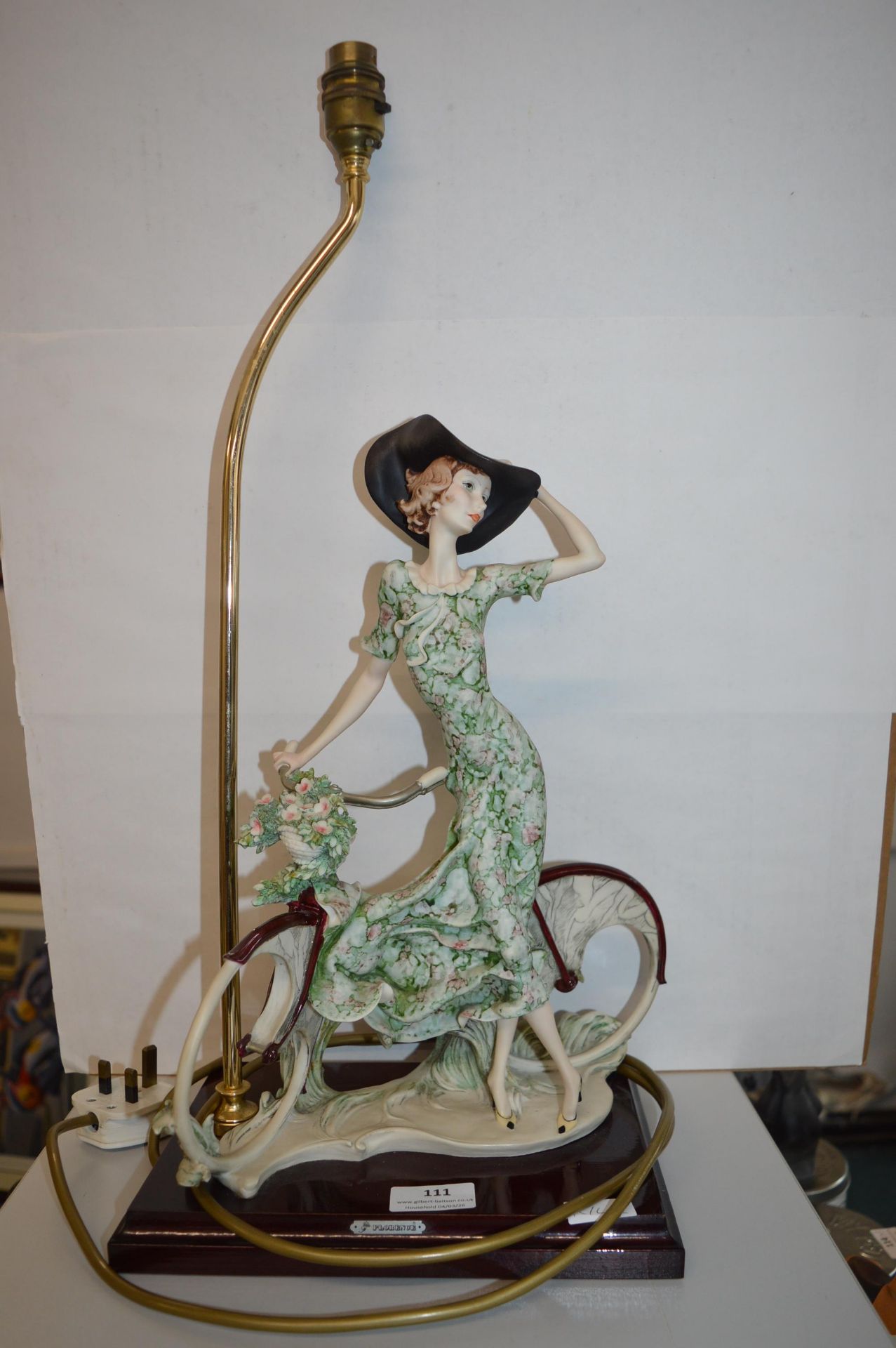Table Lamp Featuring a Lady with a Bicycle