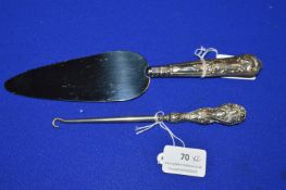 Hallmarked Sterling Silver Handled Cake Slice and Button Hook