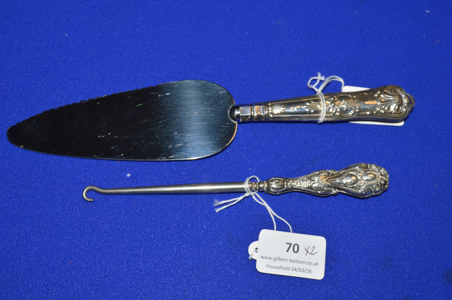 Hallmarked Sterling Silver Handled Cake Slice and Button Hook