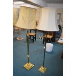 2x Brass Standard Lamps with Cream Shades (AF)