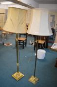 2x Brass Standard Lamps with Cream Shades (AF)