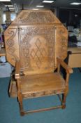 Light Oak Carved Monks Bench