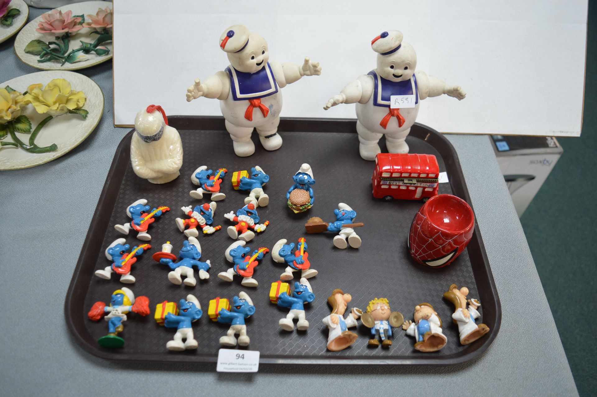 Advertising Figures Including Smurfs, Tetley Tea Folk, and 2x Marshmallow Men