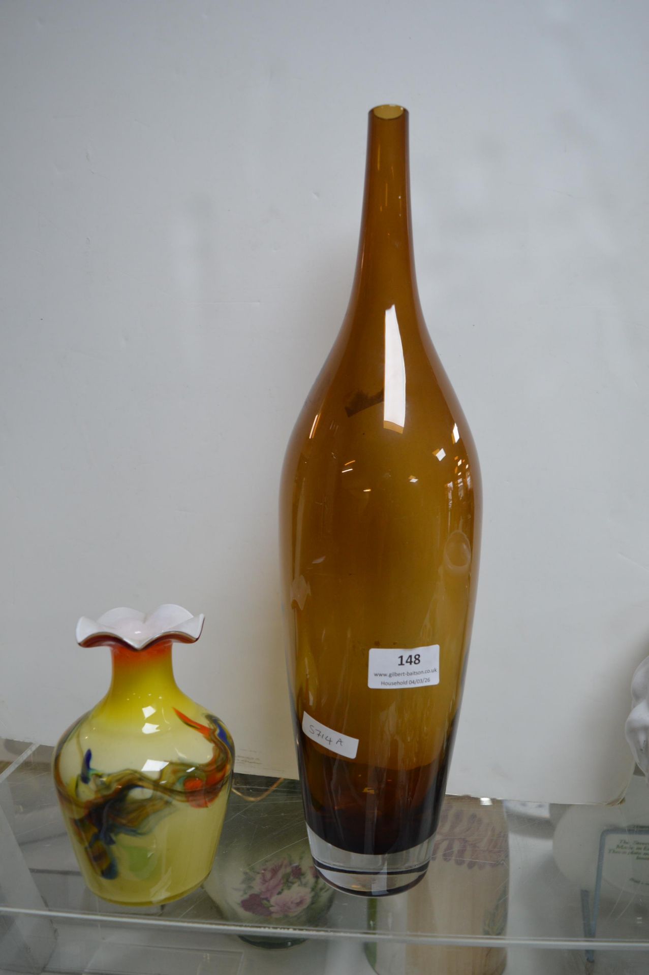 Brown Bottle Glass Vase and a Studio Glass Yellow Vase - Image 2 of 2