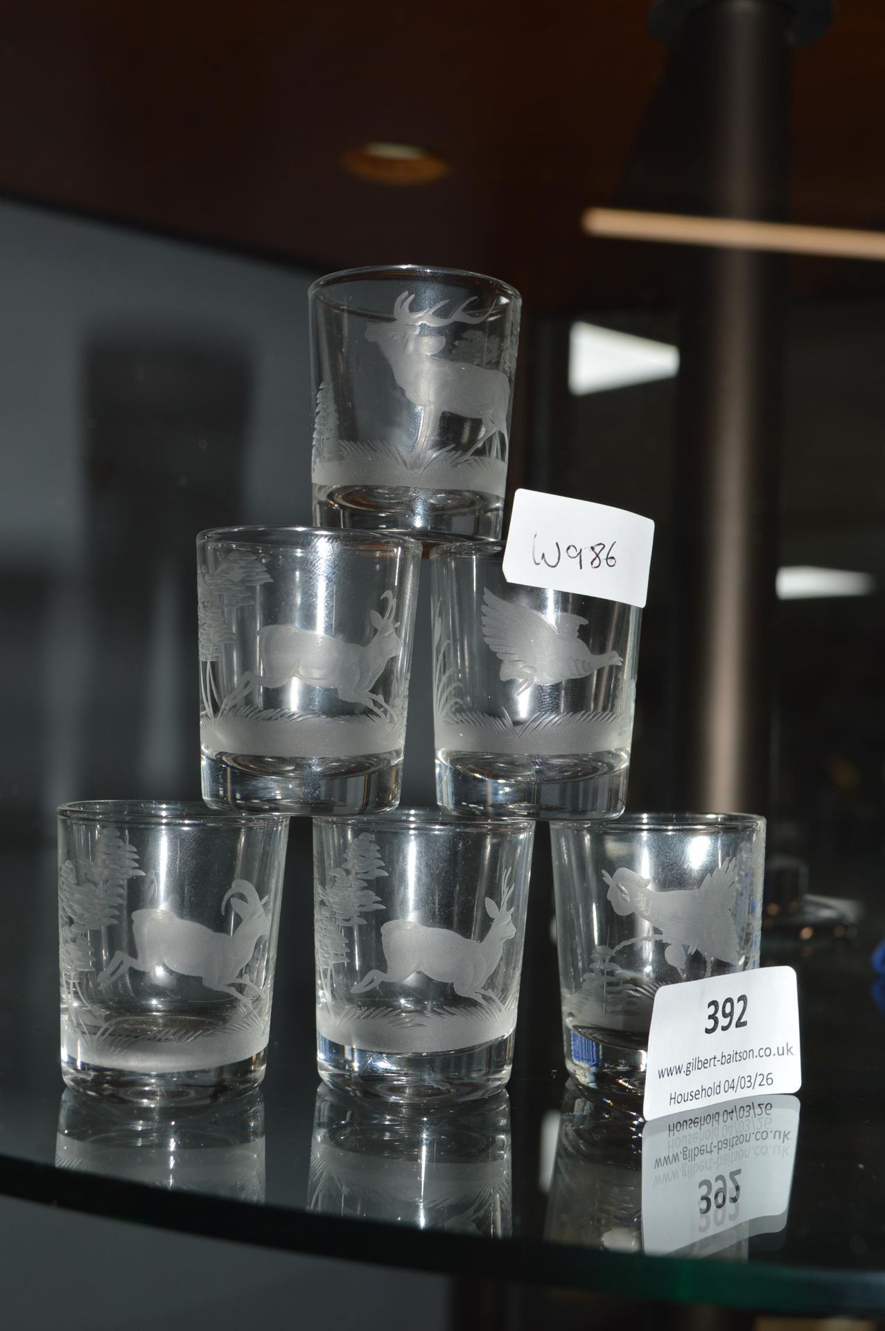 Set of 3x Etched Shot Glasses with Animal Theme - Image 2 of 2