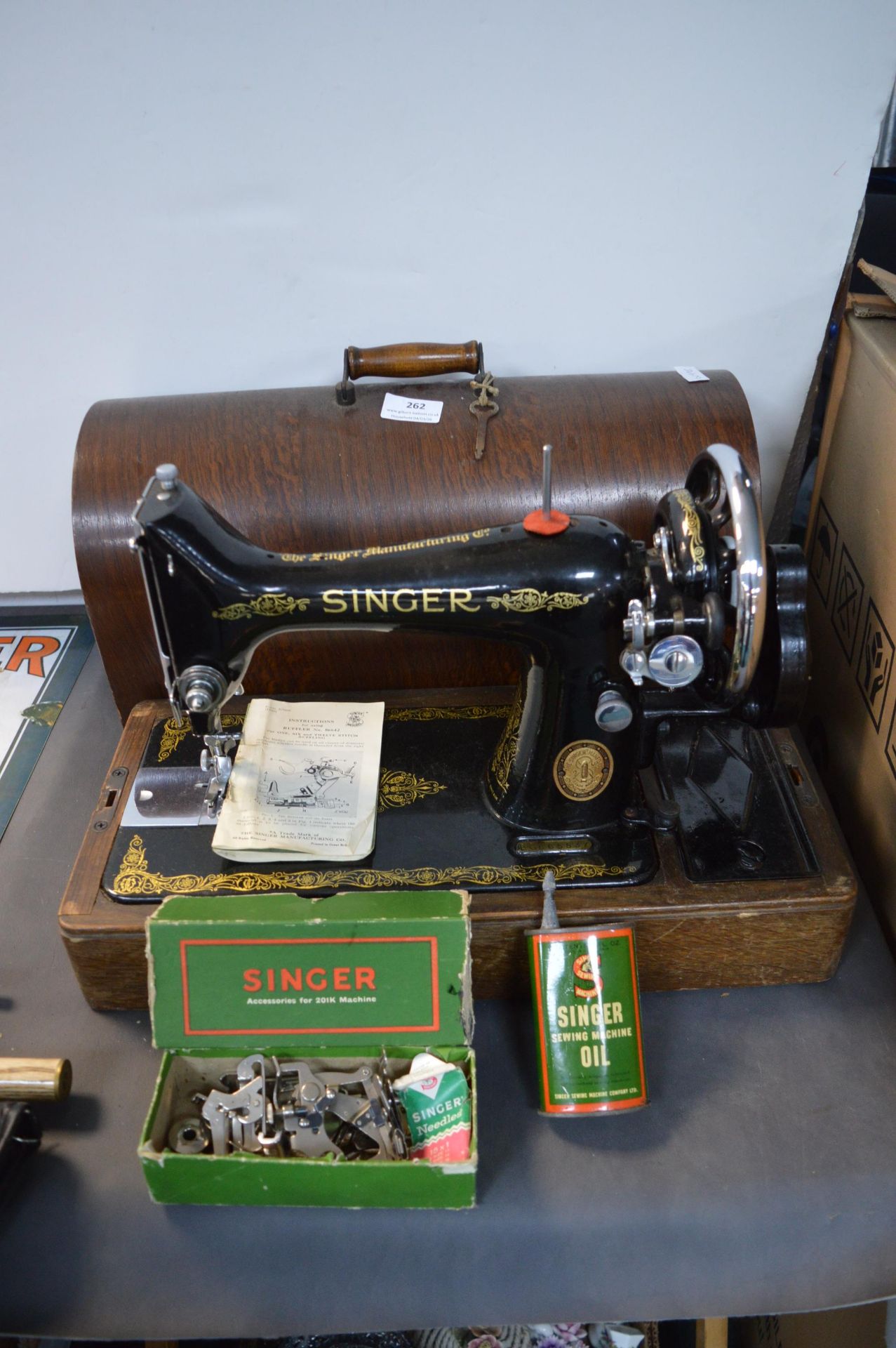 Vintage Singer Manual Portable Sewing Machine with Case - Image 3 of 3