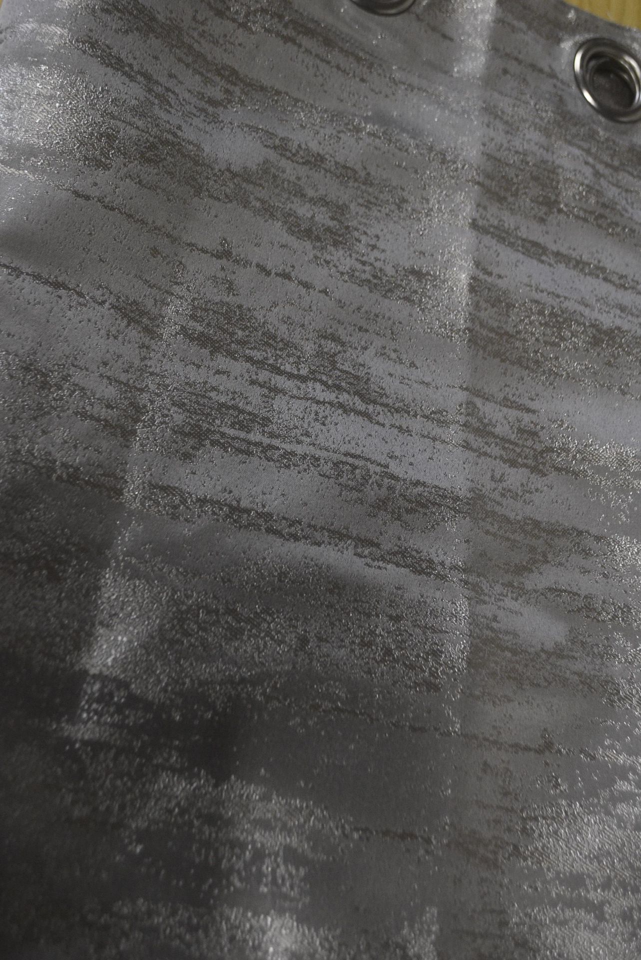 Pair of Johnas & James Truffle Grey Patterned Satin Sheen Lined Eyelet Curtains ~220cm drop x ~166cm - Image 3 of 3