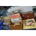 Retro LP Record Box and a Travel Case and Contents Including LPs, 7” Singles, Boxsets, and 78 10”