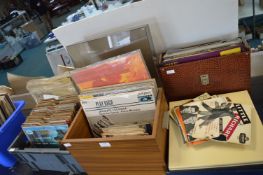 Retro LP Record Box and a Travel Case and Contents Including LPs, 7” Singles, Boxsets, and 78 10”