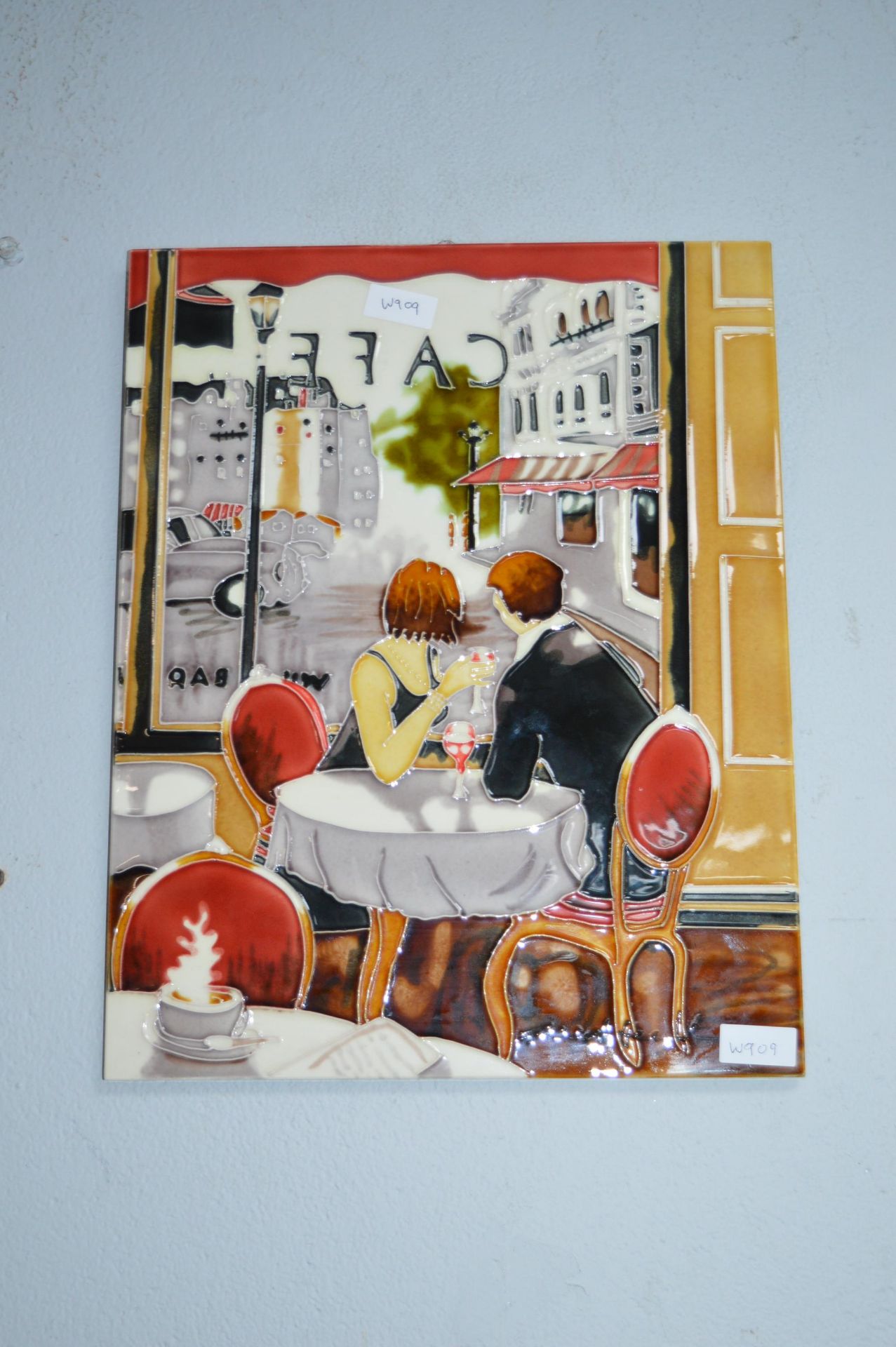 3x Decorative Wall Tiles Depicting Cafe and Scenes and Wine - Image 4 of 4