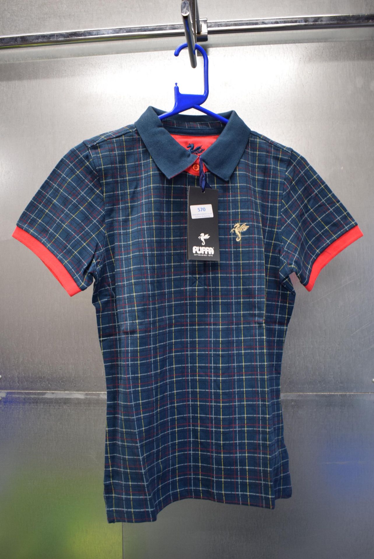 Puffa Lady’s Bramley Cotton Check Pique Polo Shirt in Navy Size: 10