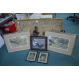 Framed Pictures and Prints Including Country Watercolours and an African Batik