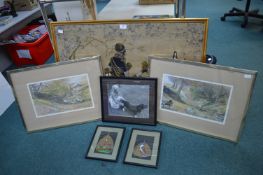 Framed Pictures and Prints Including Country Watercolours and an African Batik