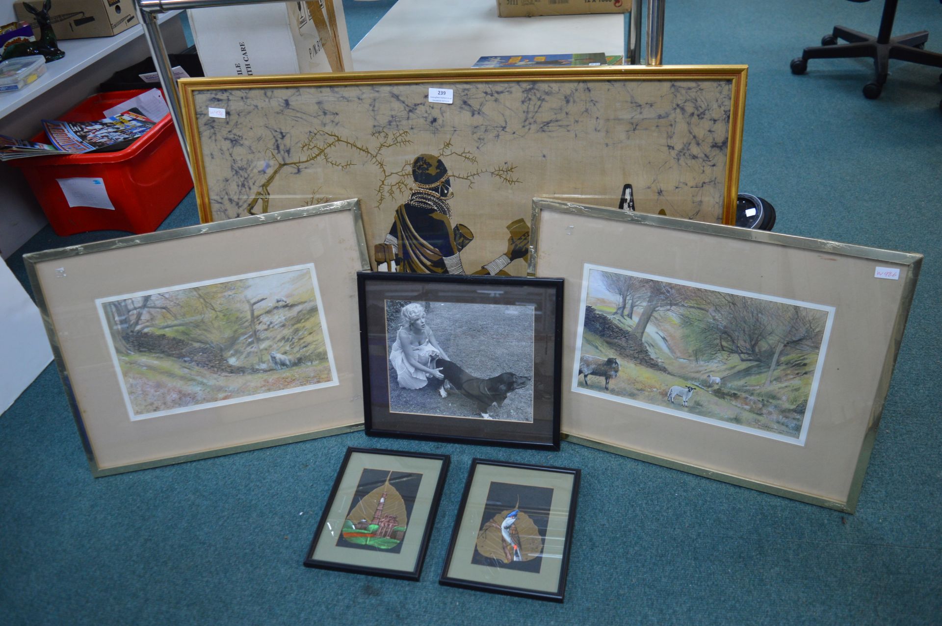 Framed Pictures and Prints Including Country Watercolours and an African Batik