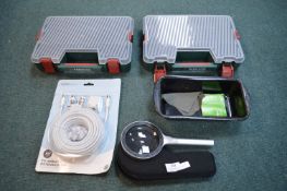 2x Parkside Storage Boxes, TV Aerial Extension Kit, Magnifying Glass, and a Baking Tin