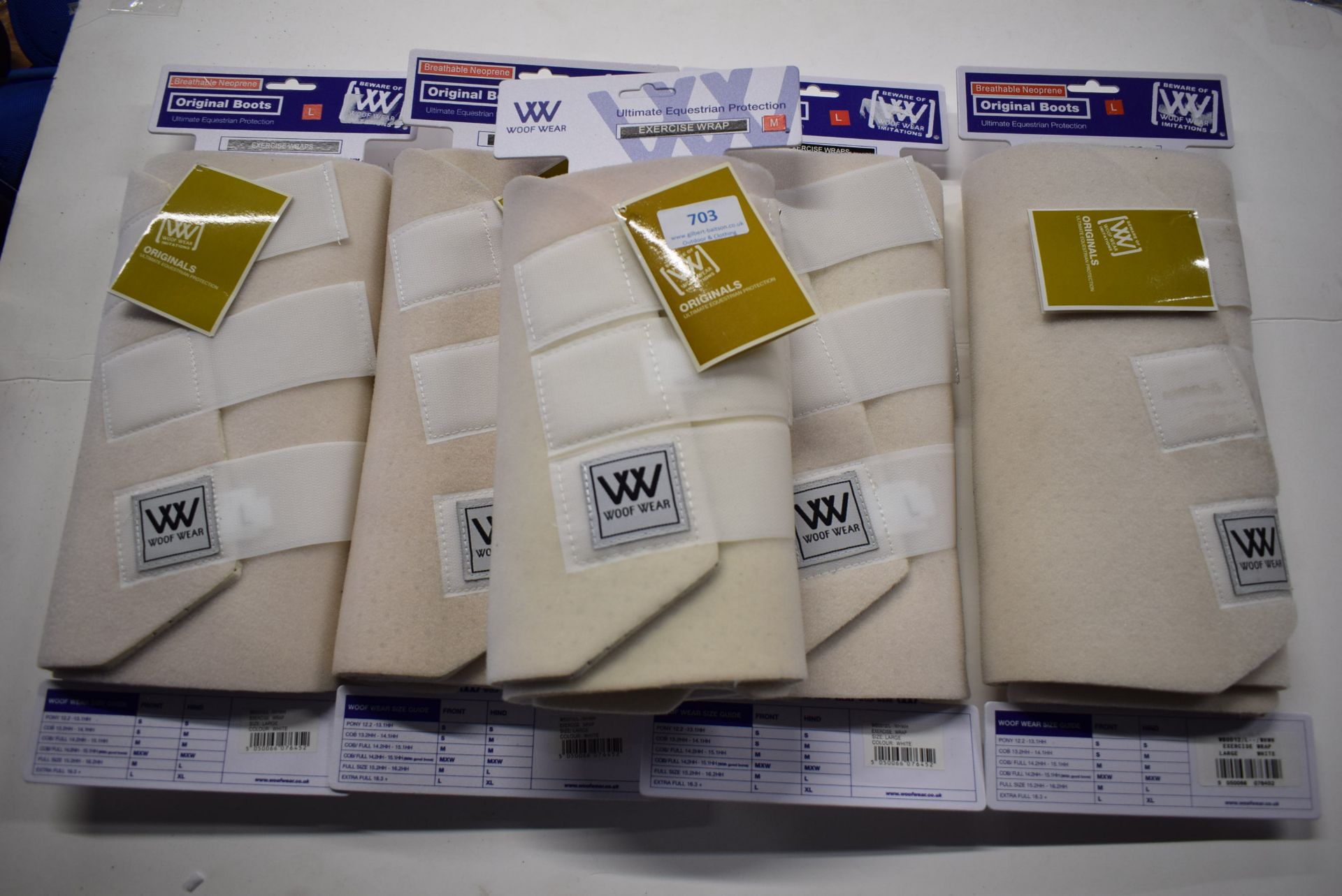 5x Woof Wear Exercise Wraps in White Sizes: 4x Large, 1x Medium