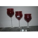 3x Oversized Cranberry Glass Goblets