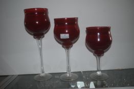 3x Oversized Cranberry Glass Goblets