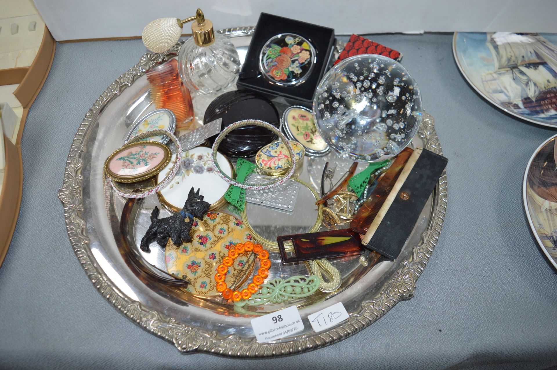 Tray of Vintage Compacts, Hair Slides, etc.