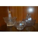 2x Cut Glass Lead Crystal Baskets and a Bowl