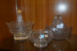 2x Cut Glass Lead Crystal Baskets and a Bowl