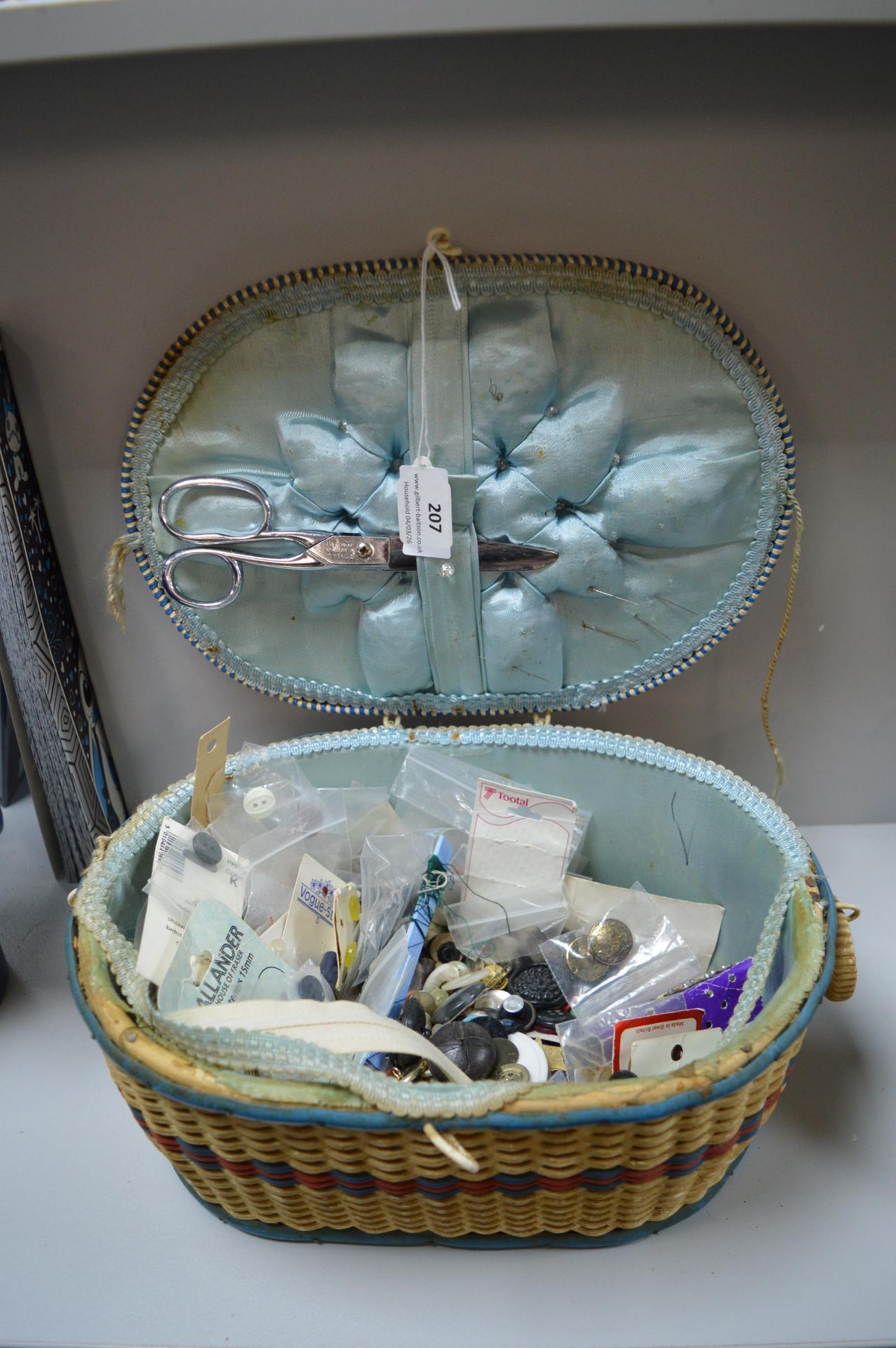 Vintage Sewing Basket and Contents