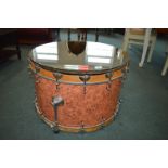 Large Bass Drum Converted to a Mirror Topped Coffee Table