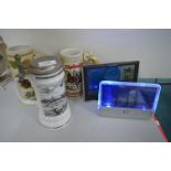 2x Digital Alarm Clocks and 3x Steins