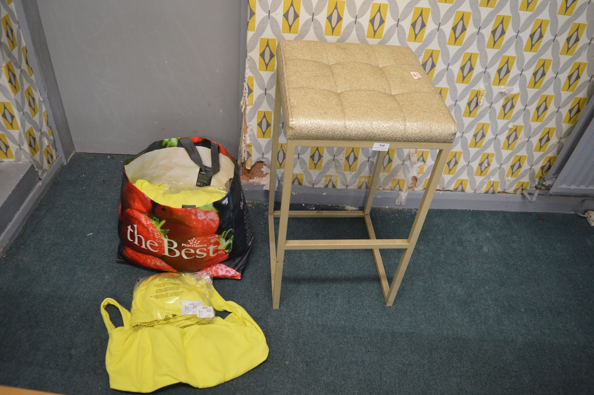 Gold Upholstered Stool, and a Quantity of Yellow Bikinis