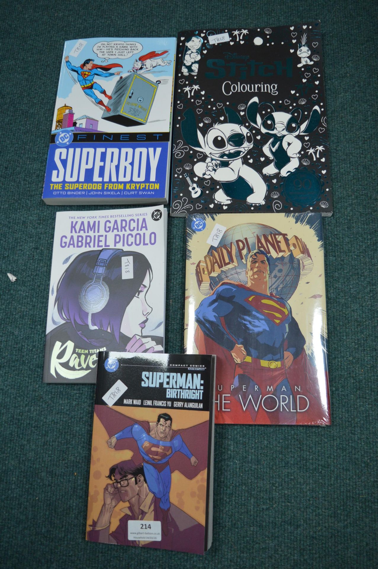 4x DC Graphic Novels, and a 1x Stitch Colouring Book