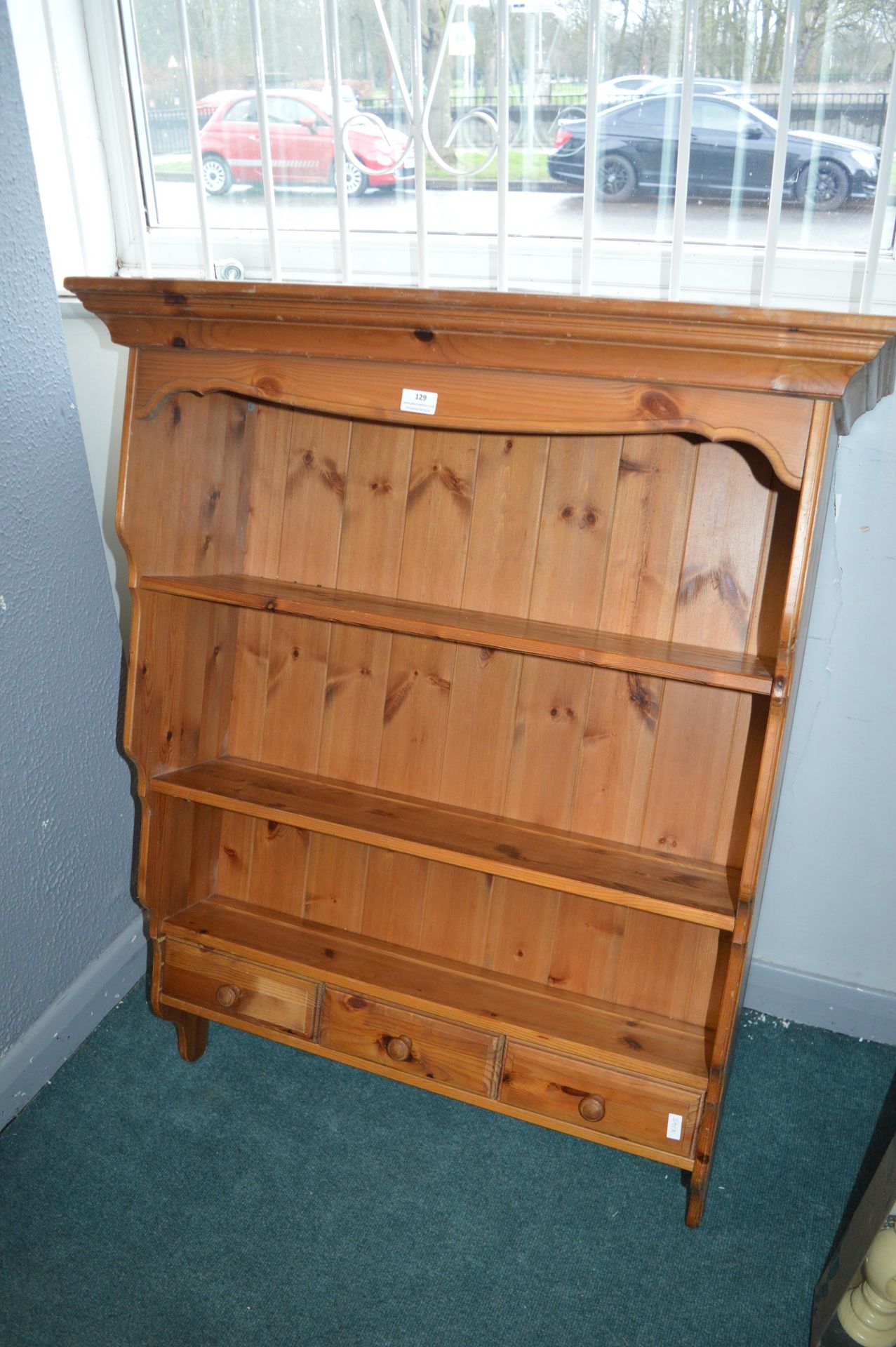 Solid Pine Wall Shelf/Plate Rack with Three Drawers - Image 2 of 2