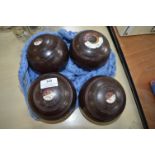 Set of Four Bowling Balls and a Crochet Bag