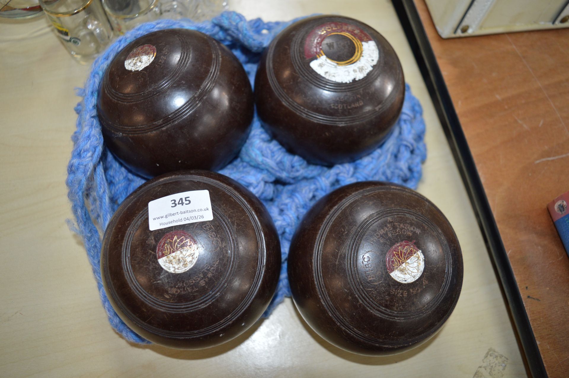 Set of Four Bowling Balls and a Crochet Bag