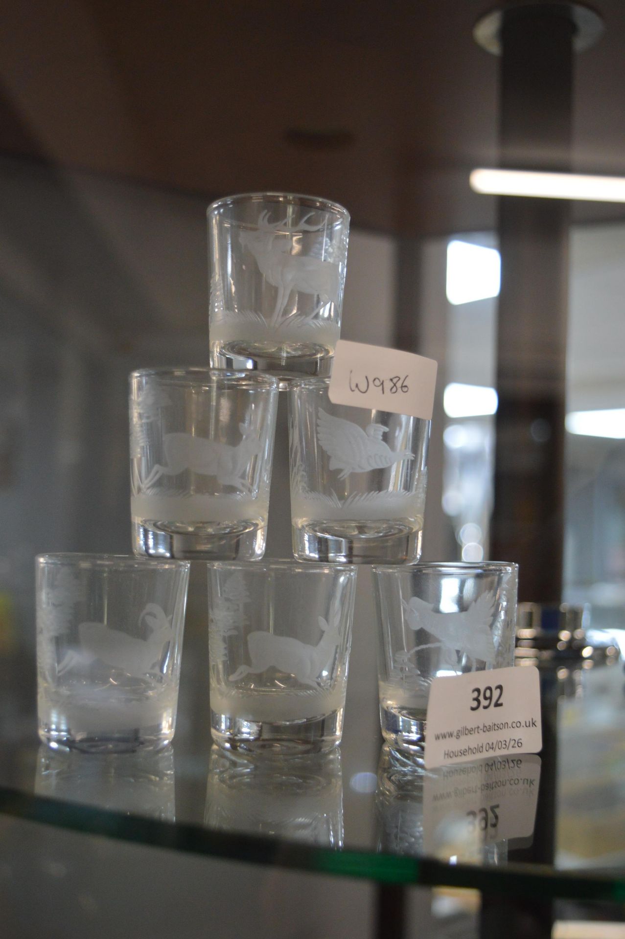 Set of 3x Etched Shot Glasses with Animal Theme