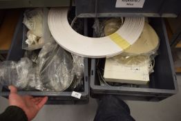 *2x Plastic Crates Containing Electrical Fittings, Rubber Belts, etc.