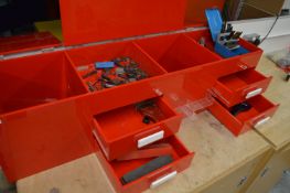 *Red Perspex Storage Unit Containing Assorted Taps, Dies, Drill Bits, etc.
