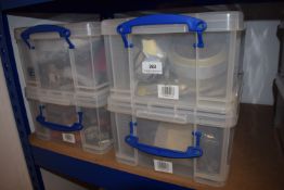 *4x Tough Crates Containing Assorted Self Adhesive Tapes, Hinges, Clamps, etc.