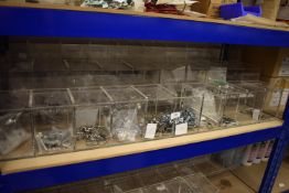 *Set of Perspex Component Bins Containing Various Clasps, Fittings, Pins, etc.