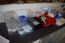 *Assorted Lin Bins Containing Various Perspex Components, Self Seal Bags, etc.