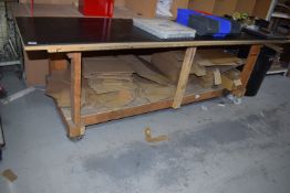 *Mobile Timber Framed Packaging Table with Undershelf, Including Contents of Mailing Boxes,